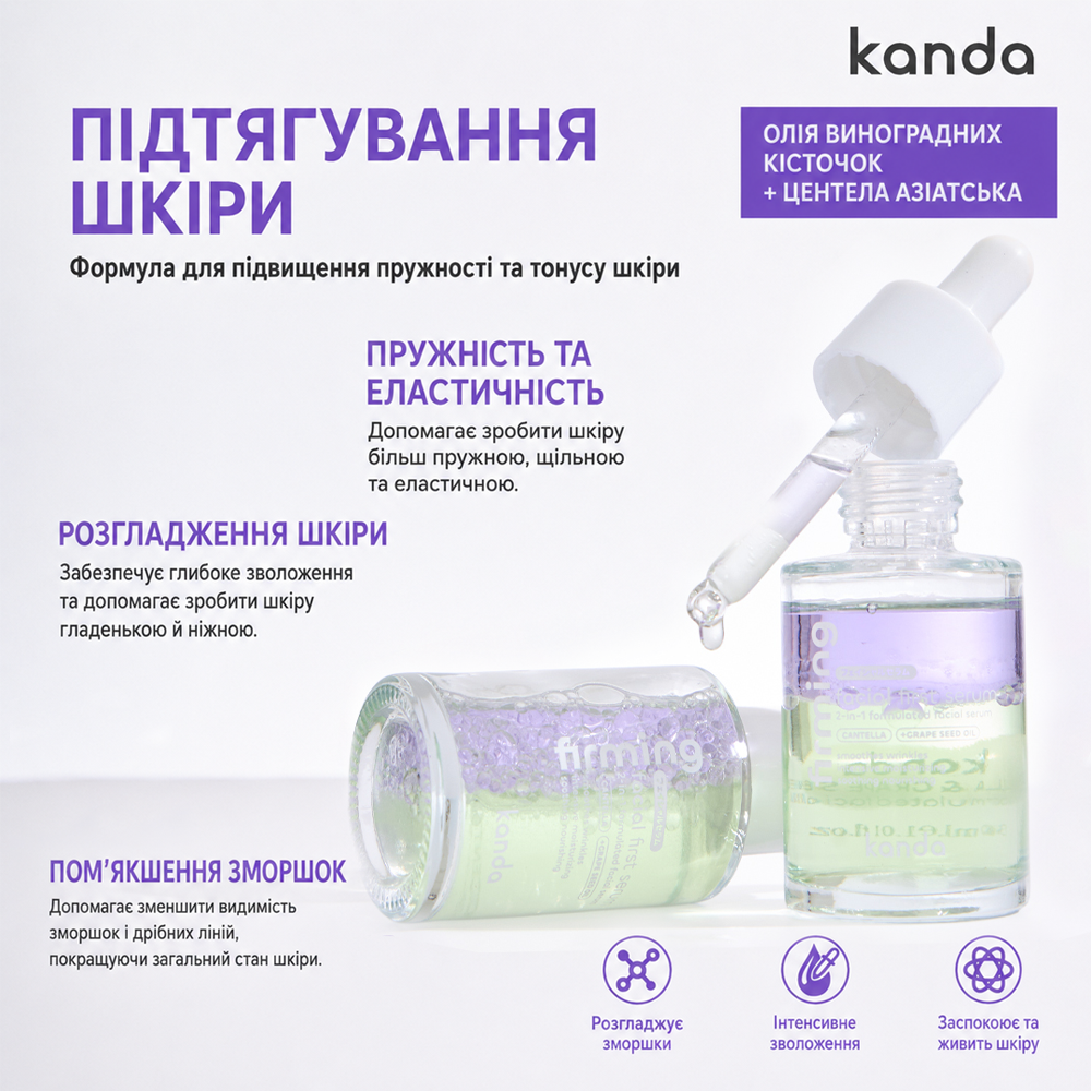 Двухфазная сыворотка для упругости и подтяжки кожи Kanda, 30 мл