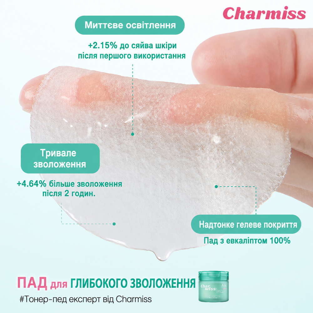 Тонер-пады с ниацинамидом и BHA для очищения и успокоения кожи Charmiss, 80 шт